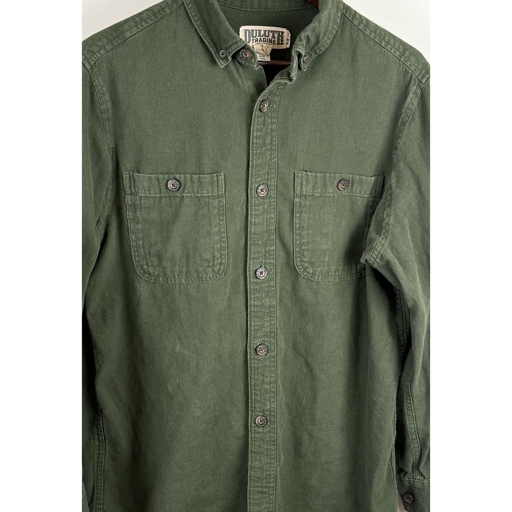 Duluth Trading Co Slim Fit Button Down Shirt Mens Medium Green Workwear Cotton